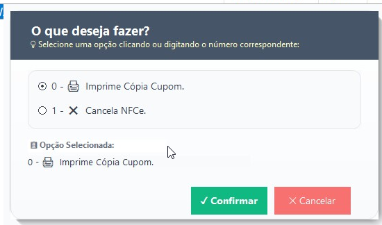 Tela de opção de cancelamento